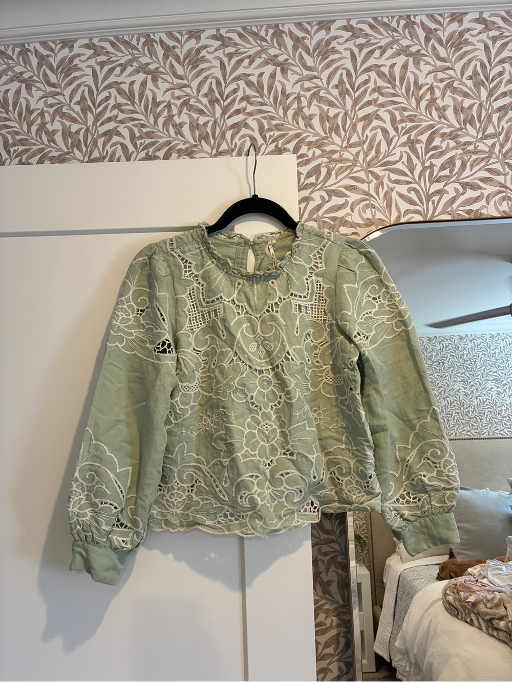 Anthropologie Mint Green Embroidered Peasant Blouse
